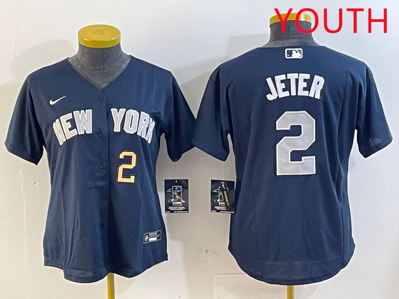 Youth New York Yankees #2 Jeter Blue Game 2025 Nike MLB Jersey style 4->youth mlb jersey->Youth Jersey